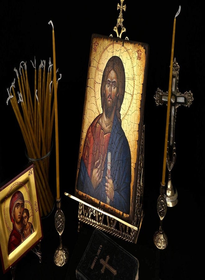 BlessedMart Set of 2 Theotokos Design Brass Candle Holders and 20 Pure Beeswax Church Candles, Orthodox Tapers, Home Altar - Image 5